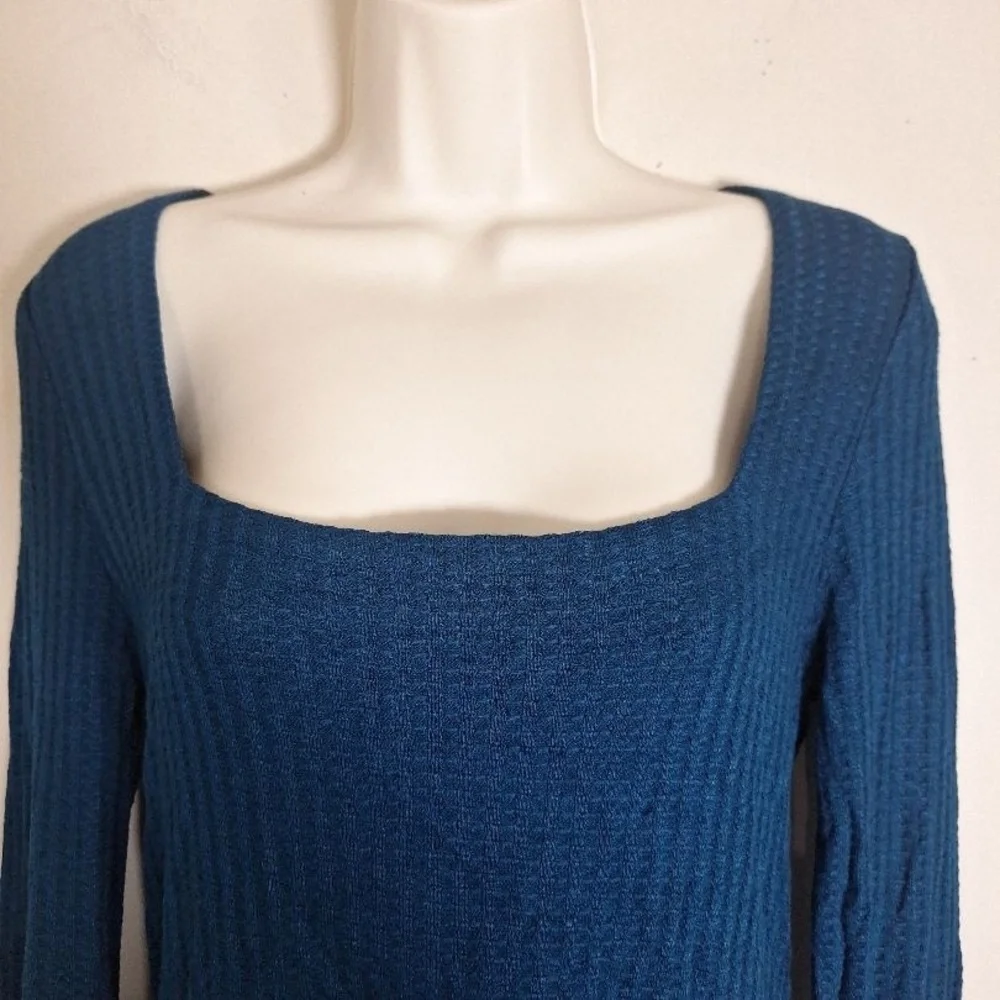 Chaser Amalfi Square Neck Snap Cuff Ribbed Thermal Long Sleeve Tee Size Small